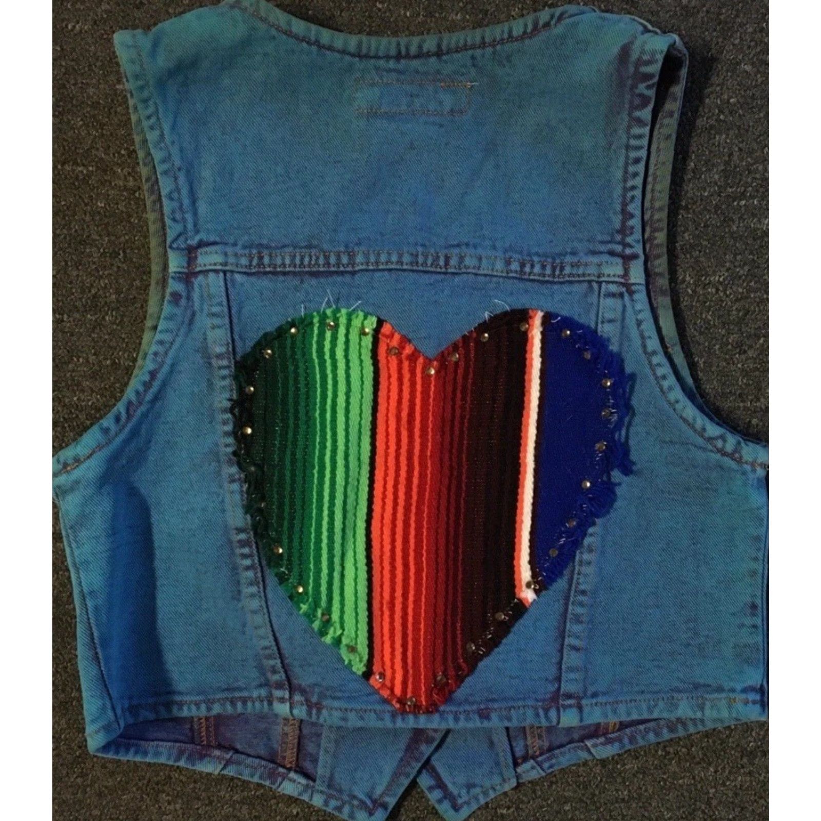 Denime VINTAGE Cowboy Denim Vest Women M Blue Heart Made In The Shade 80s 90s Bike Western Rockabilly Boho USA Jacket Size M / US 6-8 / IT 42-44 - 2 Thumbnail