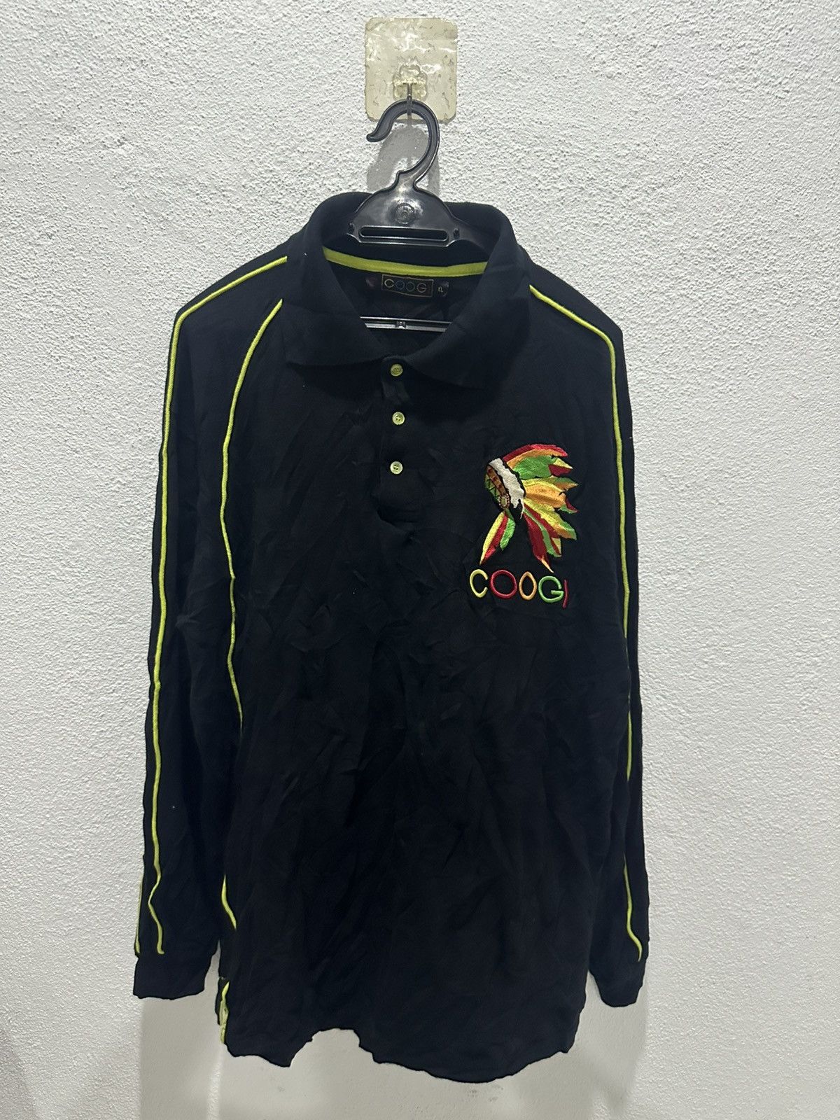 Coogi COOGI Black Long Sleeve Polo Shirt Neon Yellow Trim Size US XL / EU 56 / 4 - 1 Thumbnail
