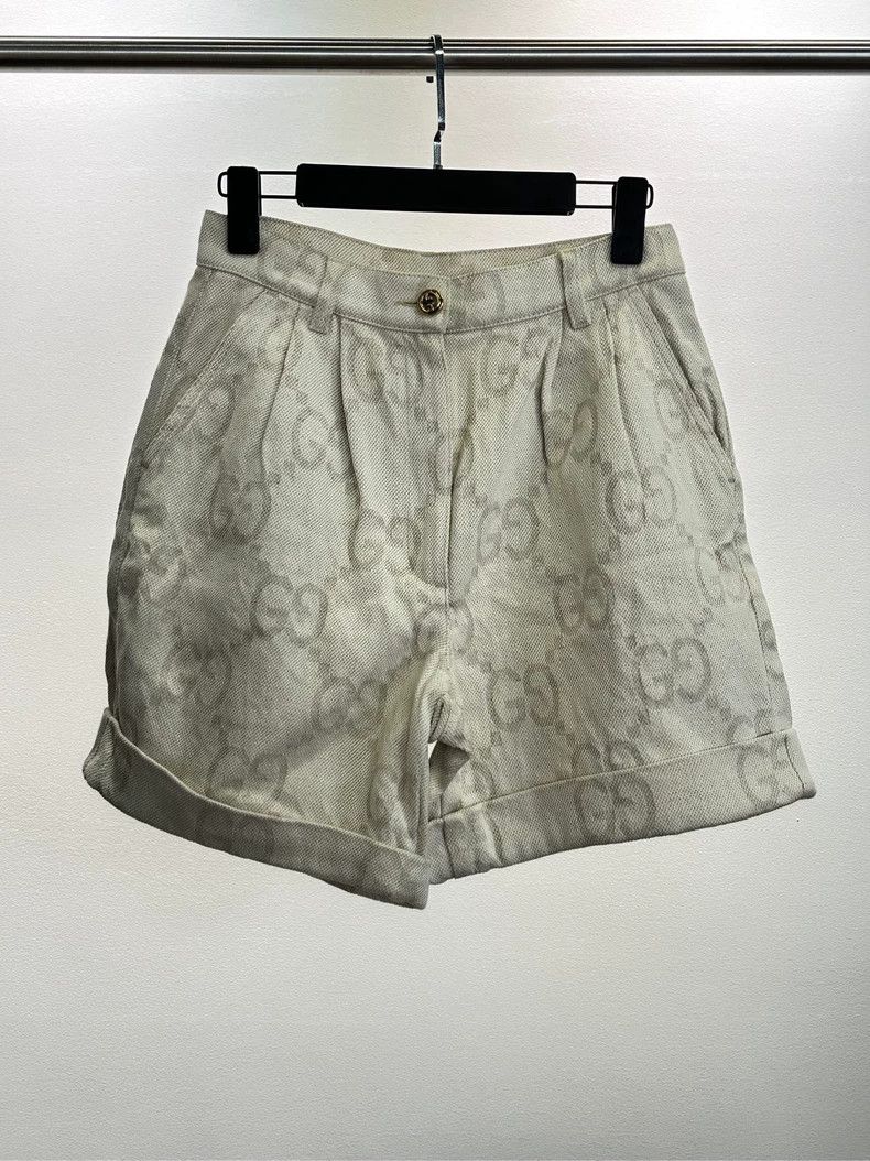 GucciBeige double G old flower print zipper shorts 2503-Nex