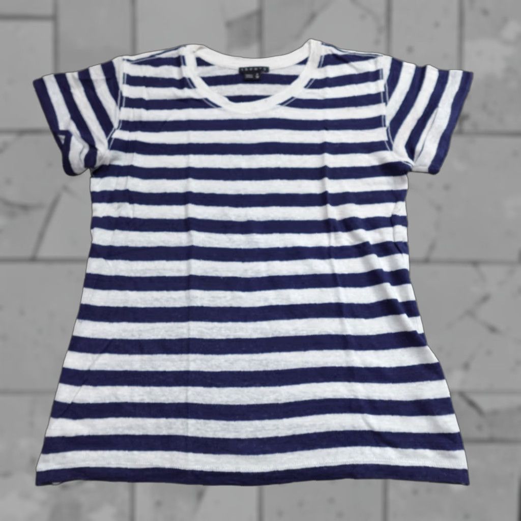 Theory Theory Womens Shirt Small White Blue Breton Stripe Crewneck 100% Linen Size S / US 4 / IT 40 - 1 Thumbnail