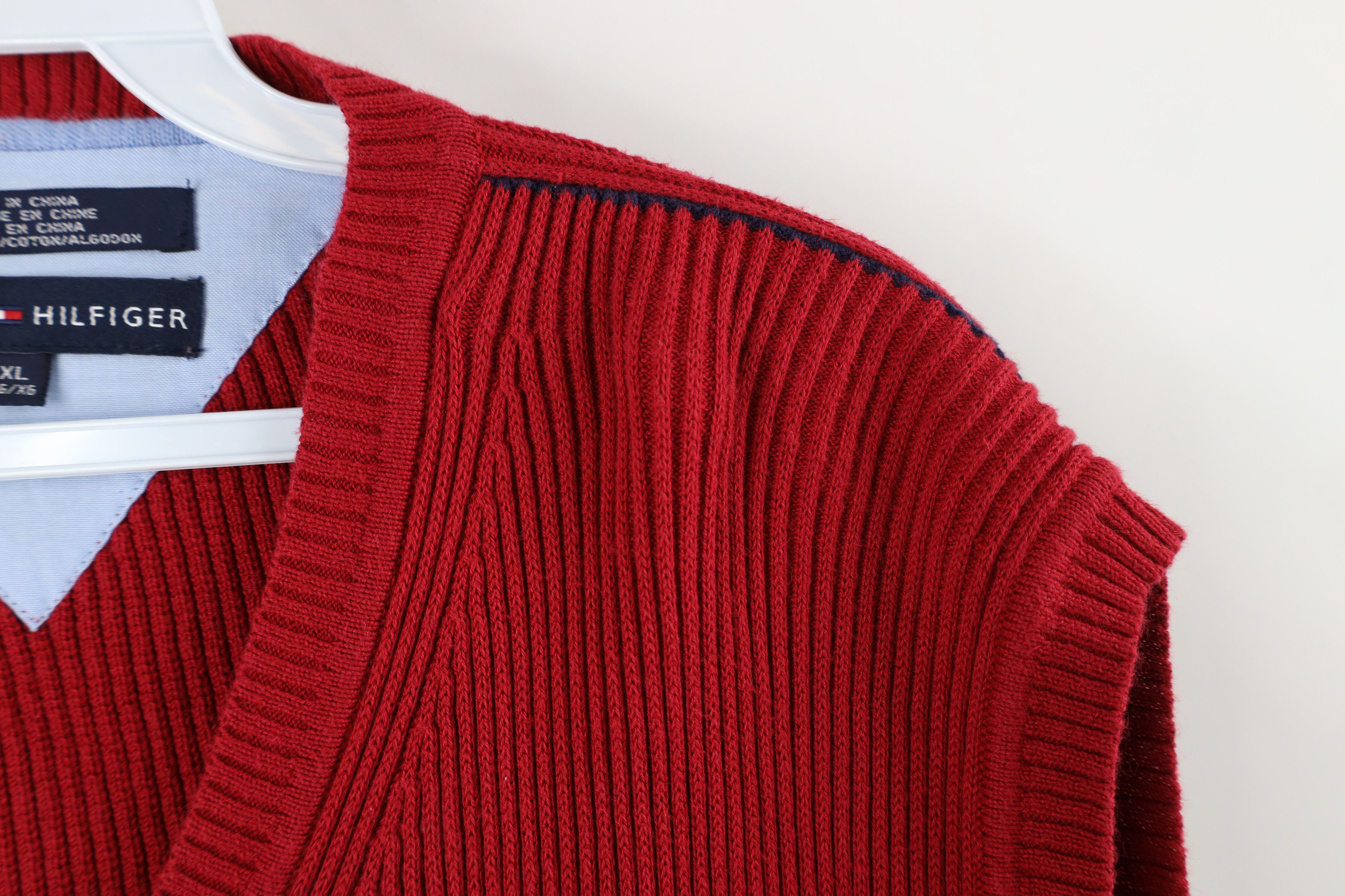 Tommy Hilfiger × Vintage Vintage 90s Tommy Hilfiger Cotton Ribbed Knit Sweater Vest Size US XL / EU 56 / 4 - 6 Thumbnail