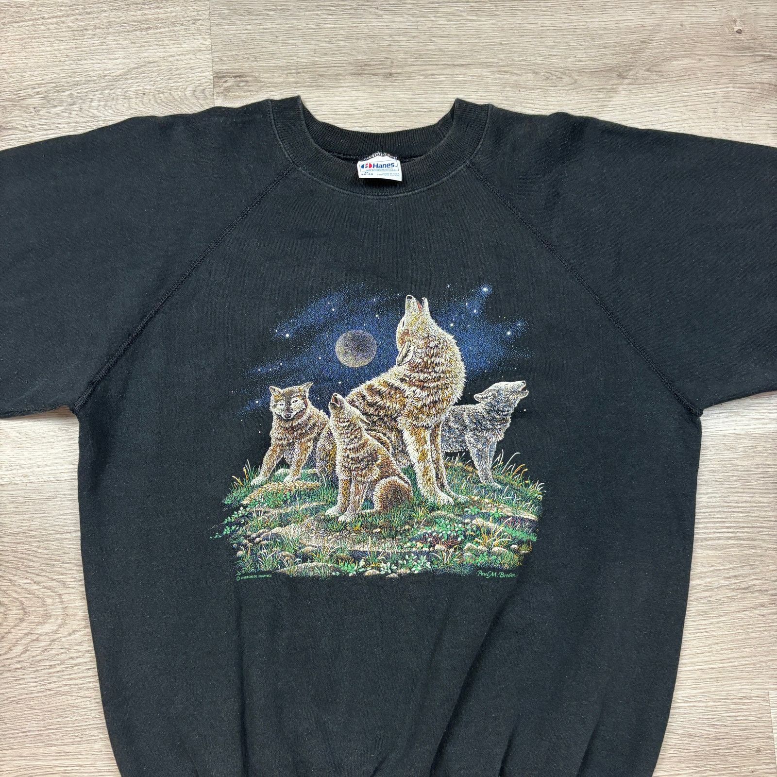 Hanes × Vintage Vintage 90s Wolf Howling Nature Crew Sweatshirt Men's XL Size US XL / EU 56 / 4 - 2 Thumbnail