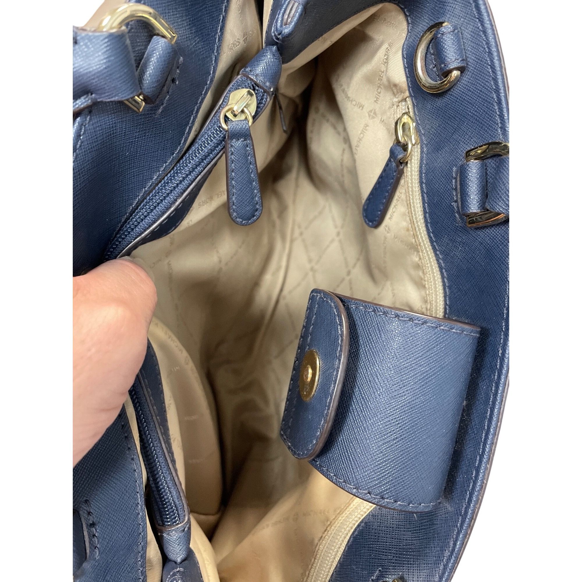 Michael Kors Michael Kors Womans Navy Blue Saffiano Leather Satchell Cros Size ONE SIZE - 15 Thumbnail
