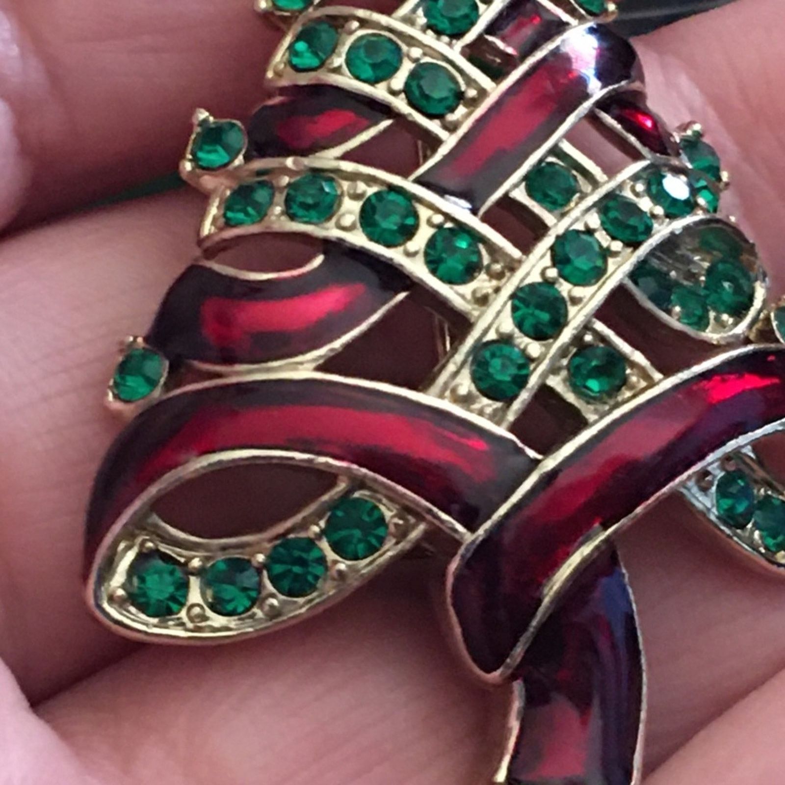Vintage Vintage enamel rhinestone Christmas tree brooch Size ONE SIZE - 3 Thumbnail