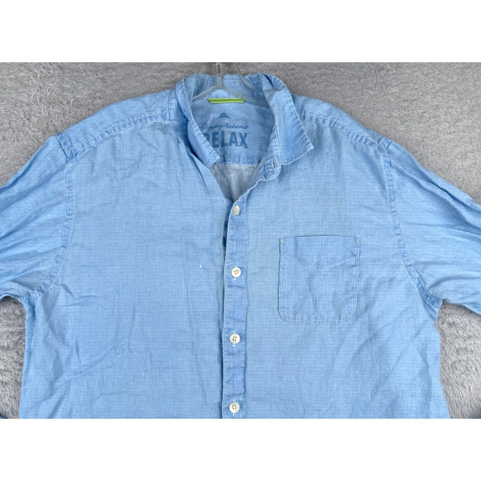 Tommy Bahama Tommy Bahama Shirt Men Large Blue 100% Linen Long Sleeve Pocket Button-Up Casual Resort Aloha Beach 40 in Chest Mens Regular L Blue Pocket Linen Shirt Size US L / EU 52-54 / 3 - 4 Thumbnail