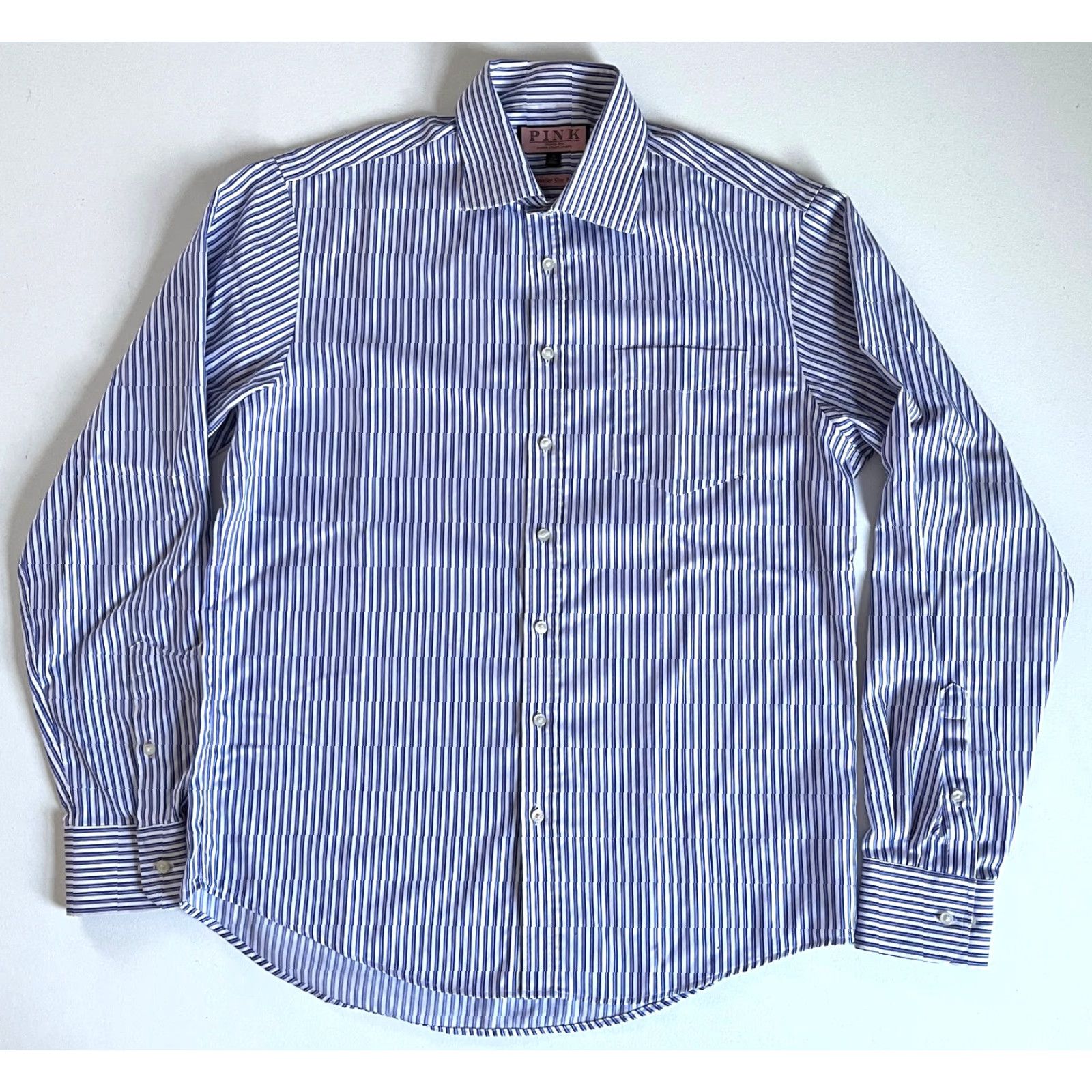 Pinko Thomas Pink Traveller Slim Fit Dress Shirt Striped Sz 16, 41cm Men’s Shirt, White/Blue/Purple, 100% Cotton, Long Sleeve, Button-Front, Spread Collar Size 42R - 4 Thumbnail