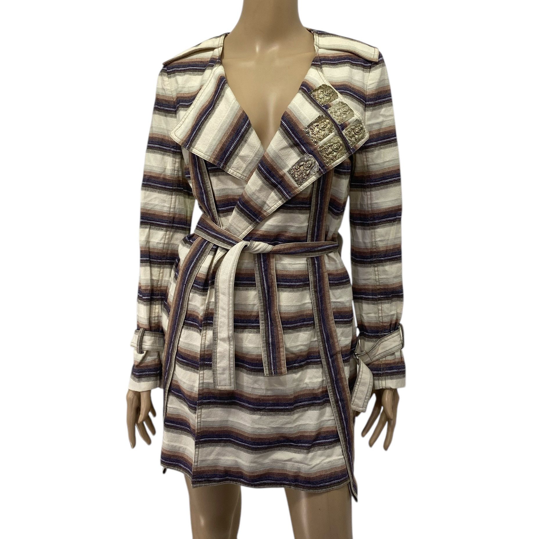 Vivienne Tam Nomad Buddha Striped Cotton Linen Jacket Coat Size S / US 4 / IT 40 - 5 Thumbnail