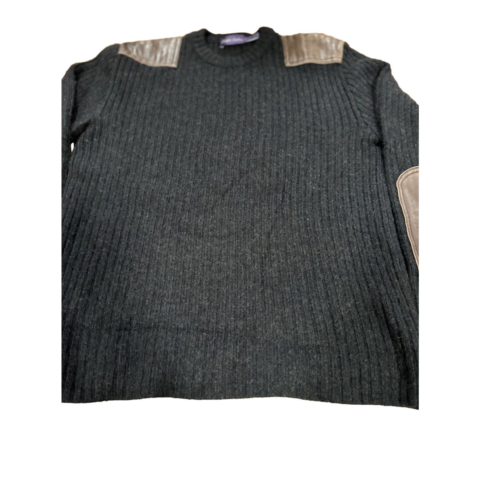 Ralph Lauren Purple Label VINTAGE Ralph Lauren Purple Label Charcoal Ribbed Sweater Leather Details 80% Cashmere L Men Size US L / EU 52-54 / 3 - 3 Thumbnail
