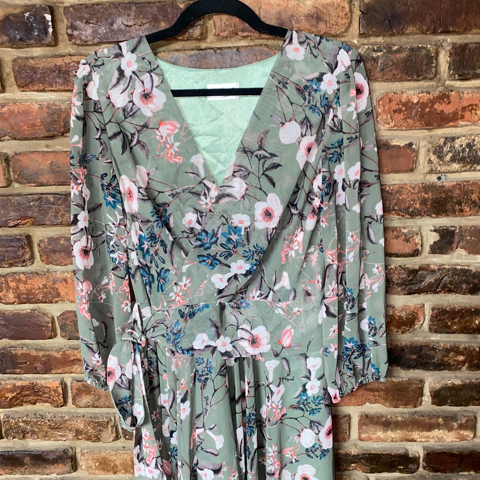 Other Eliza J Olive Green Floral Long Sleeve High Low Dress 8 Grailed