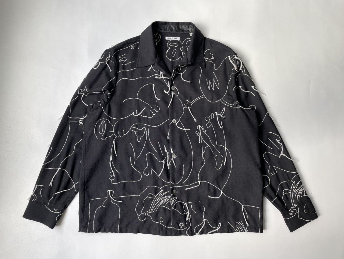 Our Legacy Black Wool Embroidered ‘Heusen’ Shirt Size US M / EU 48-50 / 2 - 16 Thumbnail