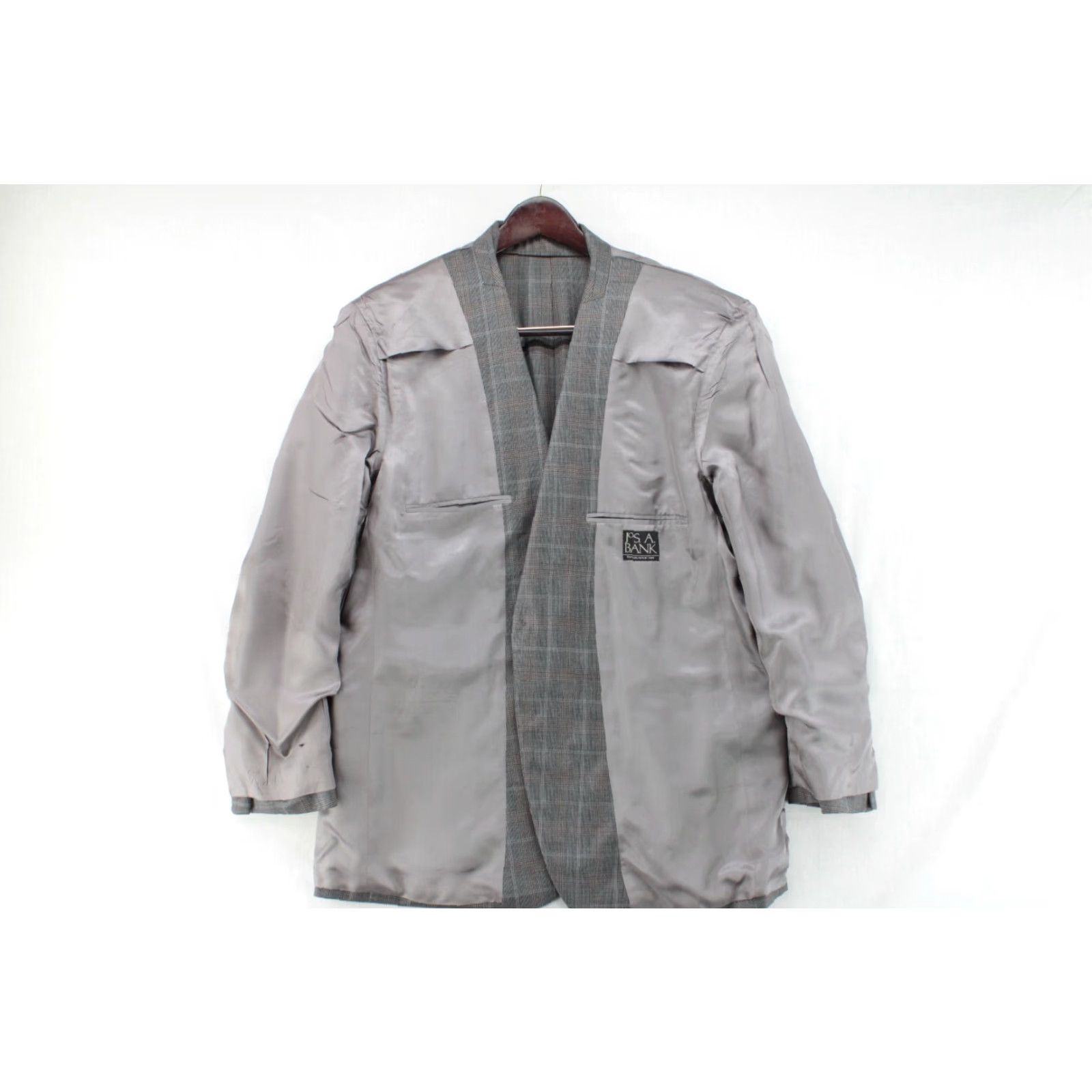 Jos. A. Bank Jos A Bank Wool Suit Jacket 46L Gray Windowpane Plaid Houndstooth Regencycore 46 Wool Jacket Suit Jos. A. Bank Notch Lapel Notch Notch? Size 46R - 5 Thumbnail