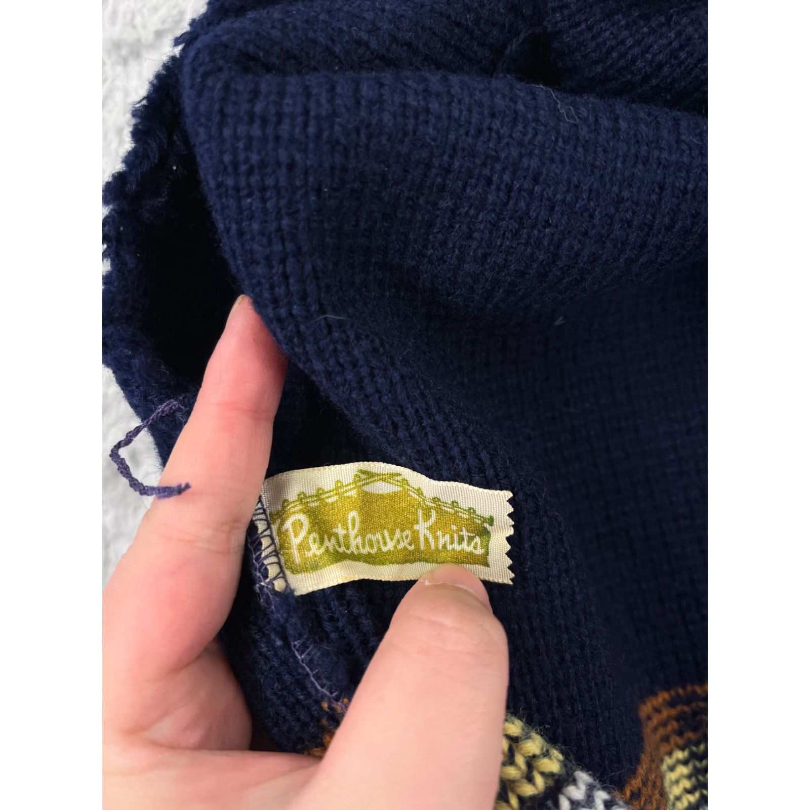 Vintage Penthouse Knits Beanie Hat Adult One Size Navy Blue Stripe 100% Acrylic Ski Mens Size ONE SIZE - 6 Thumbnail
