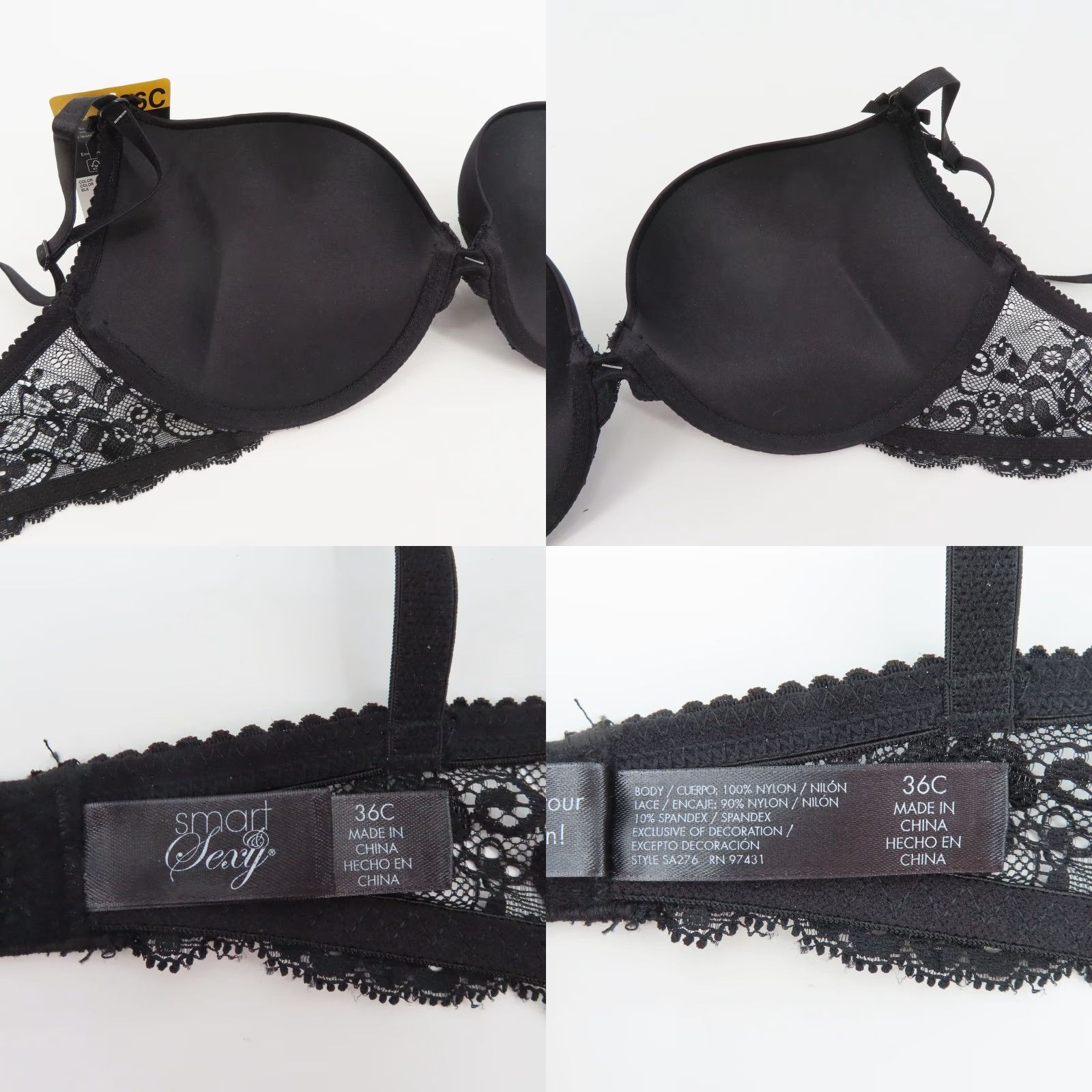 Vintage Smart & Sexy Bra 36C Black Padded Underwire Lace Bow SA276 Women NEW Size ONE SIZE - 8 Thumbnail