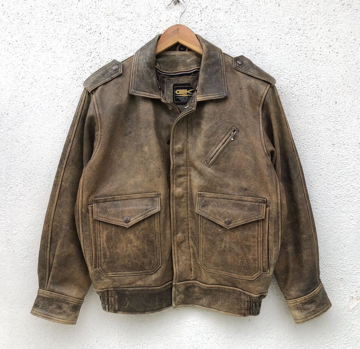 Vintage Vintage 90s GK Global Cowhide Leather Bomber Jacket Size US L / EU 52-54 / 3 - 10 Thumbnail