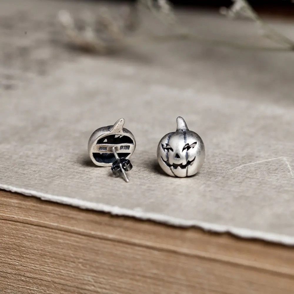 Jewelry Halloween Pumpkin Stud Earrings 925 Sterling Silver Ear Gift Size ONE SIZE - 6 Thumbnail