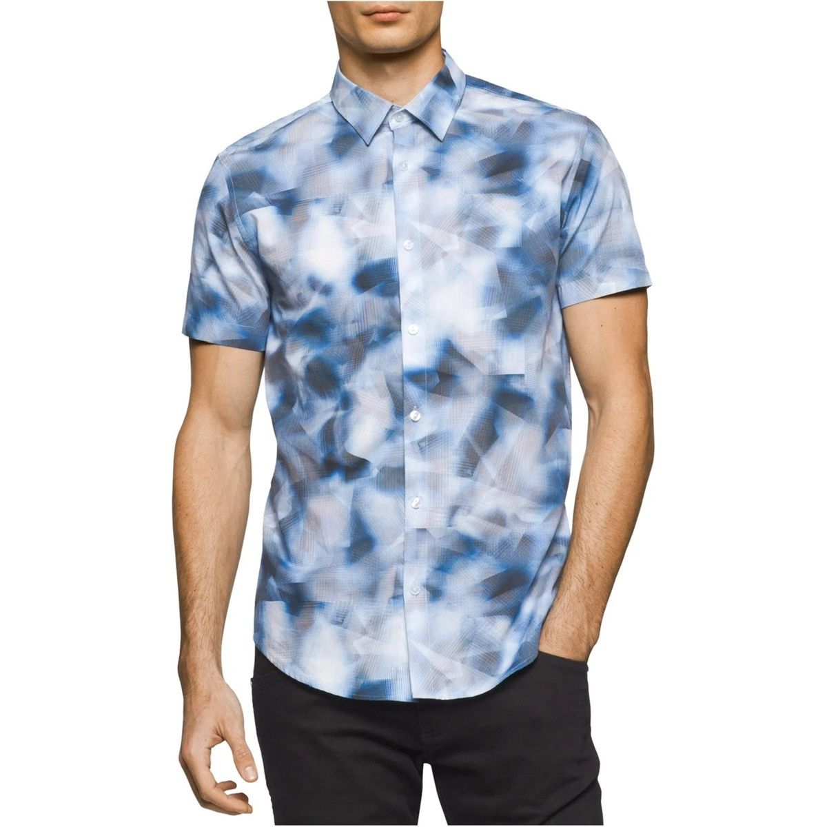 Calvin Klein Calvin Klein Short Sleeve Marbled Stretch Cotton Shirt Size US L / EU 52-54 / 3 - 6 Thumbnail