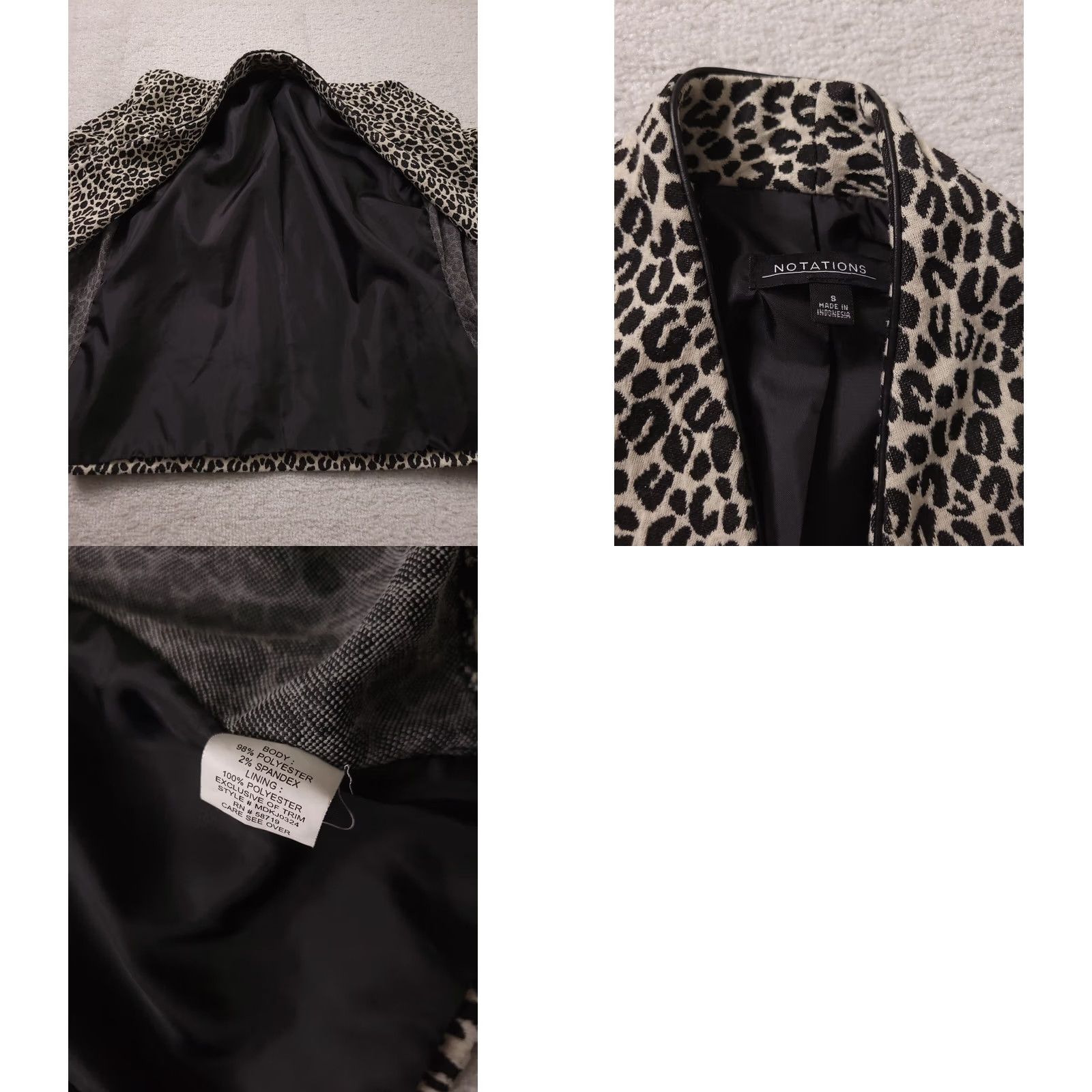 Vintage Notations Womens S Blazer Jacket Animal Print Open Front Long Sleeve Size S / US 4 / IT 40 - 8 Thumbnail