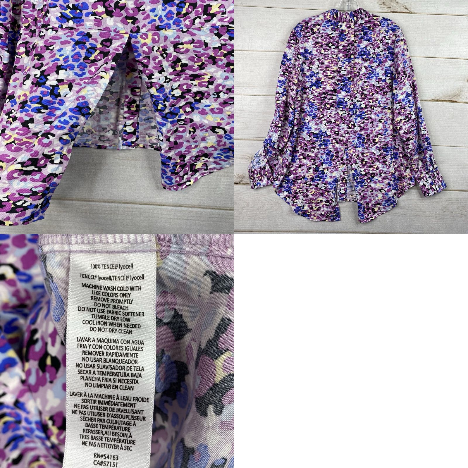 Calvin Klein Calvin Klein Top Womens L Colorful Animal Print Button Up Chambray Denim Lyocell Size L / US 10 / IT 46 - 8 Thumbnail