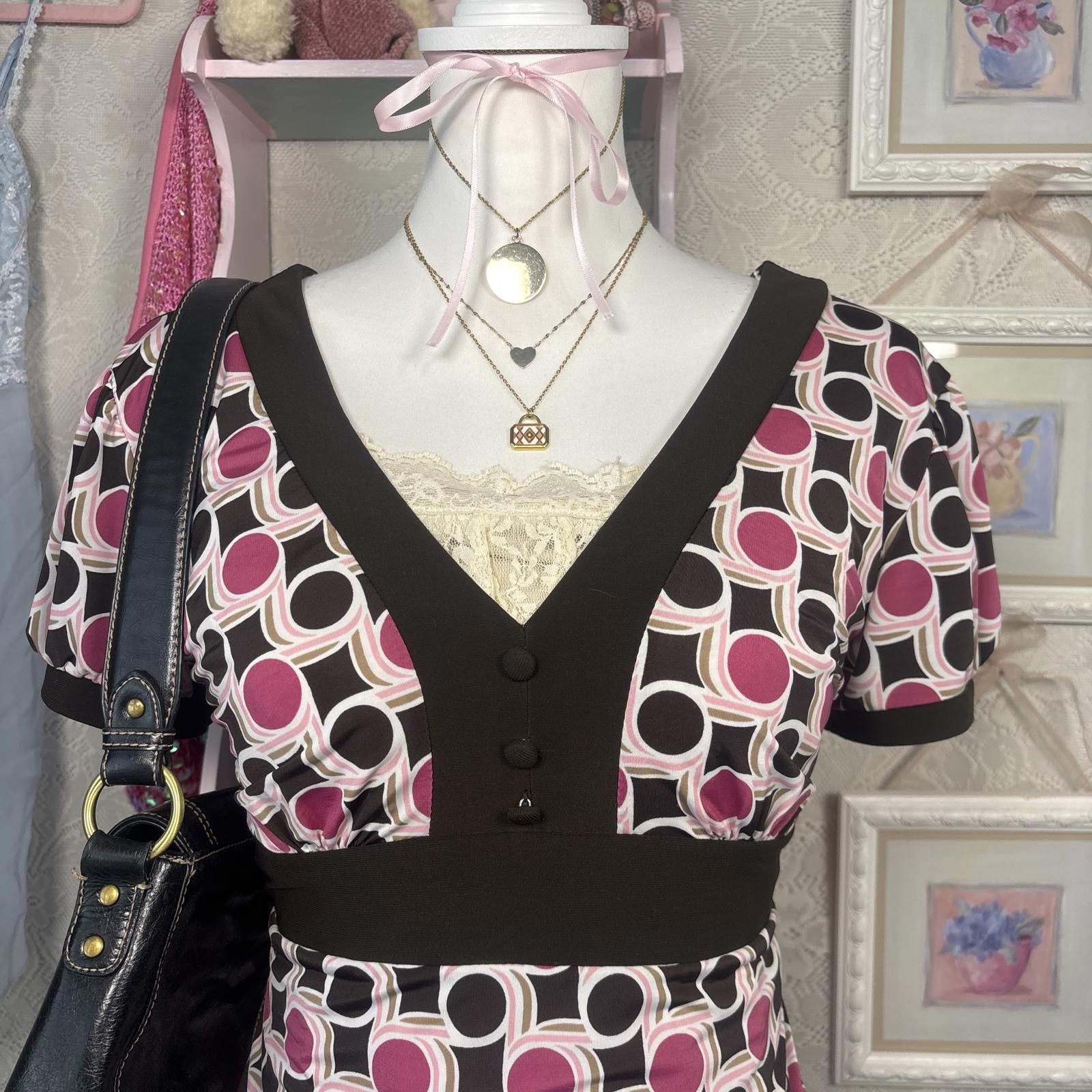 Other y2k office siren pink and brown blouse Size M / US 6-8 / IT 42-44 - 3 Thumbnail