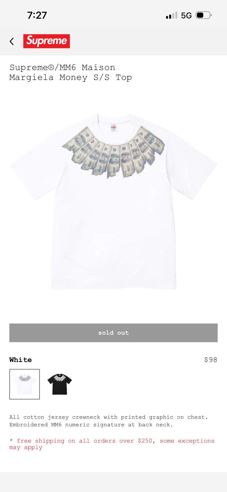 Maison Margiela × Supreme Supreme x MM6 money tee Size US S / EU 44-46 / 1 - 2 Thumbnail