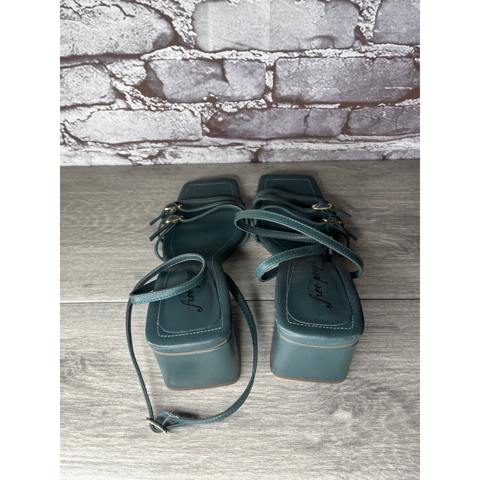 Free People Free People Niki Oasis Teal Blue Leather Strappy Block Heel Size US 8 / IT 38 - 20 Thumbnail