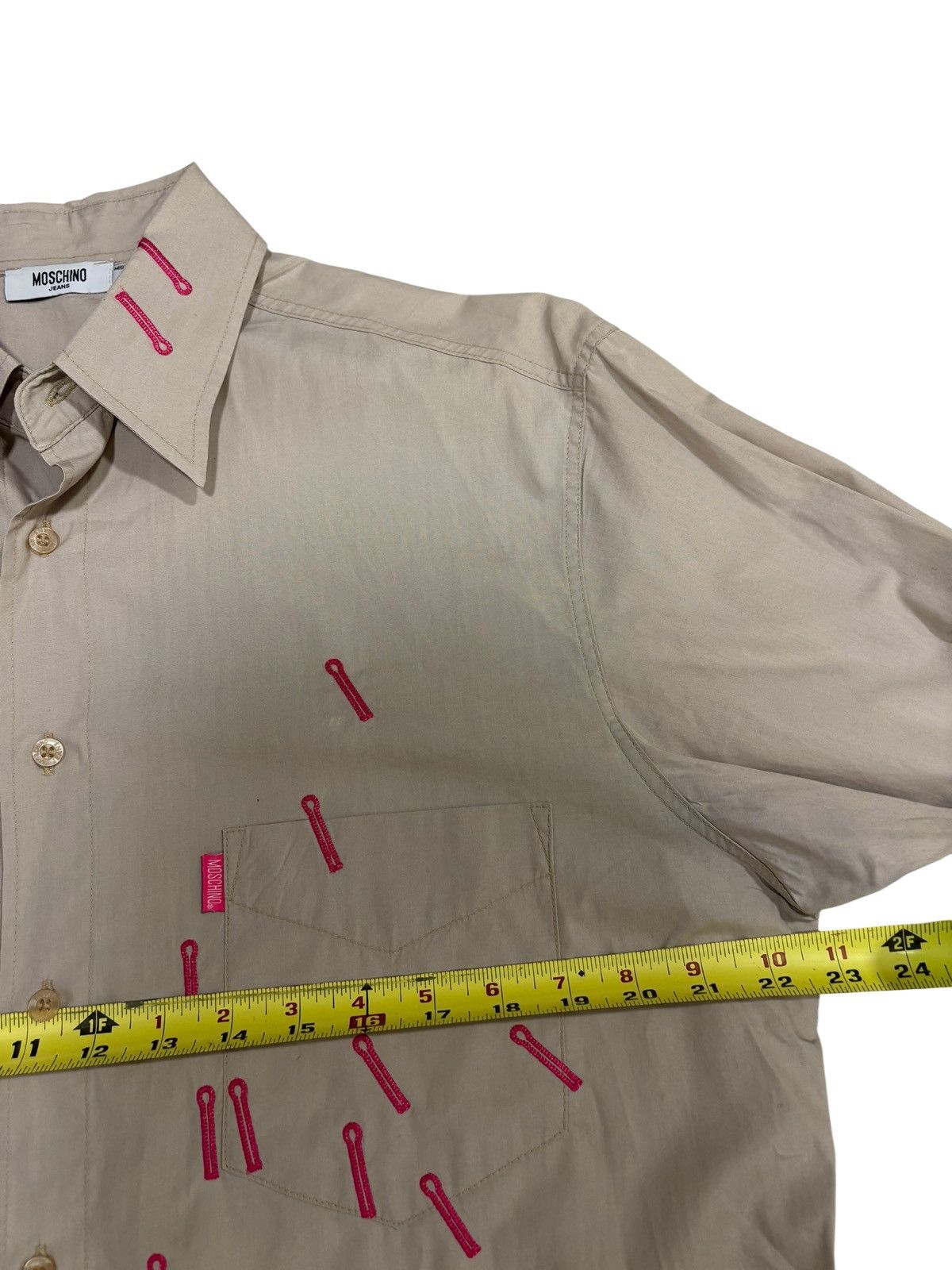 Moschino Archives Moschino Jeans Shirt Italy Beige Pin Embroidery AOP Size US L / EU 52-54 / 3 - 13 Thumbnail