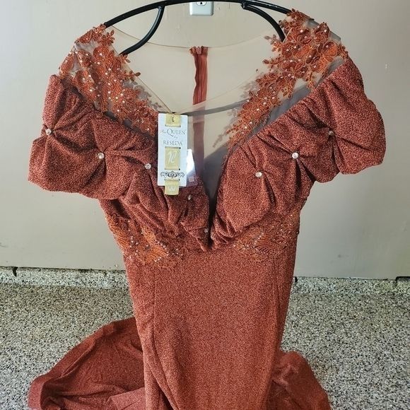 Vintage Bee Queen by Reseda Maxi Event Embellished Fall Orange Sz 12 Size XL / US 12-14 / IT 48-50 - 4 Thumbnail