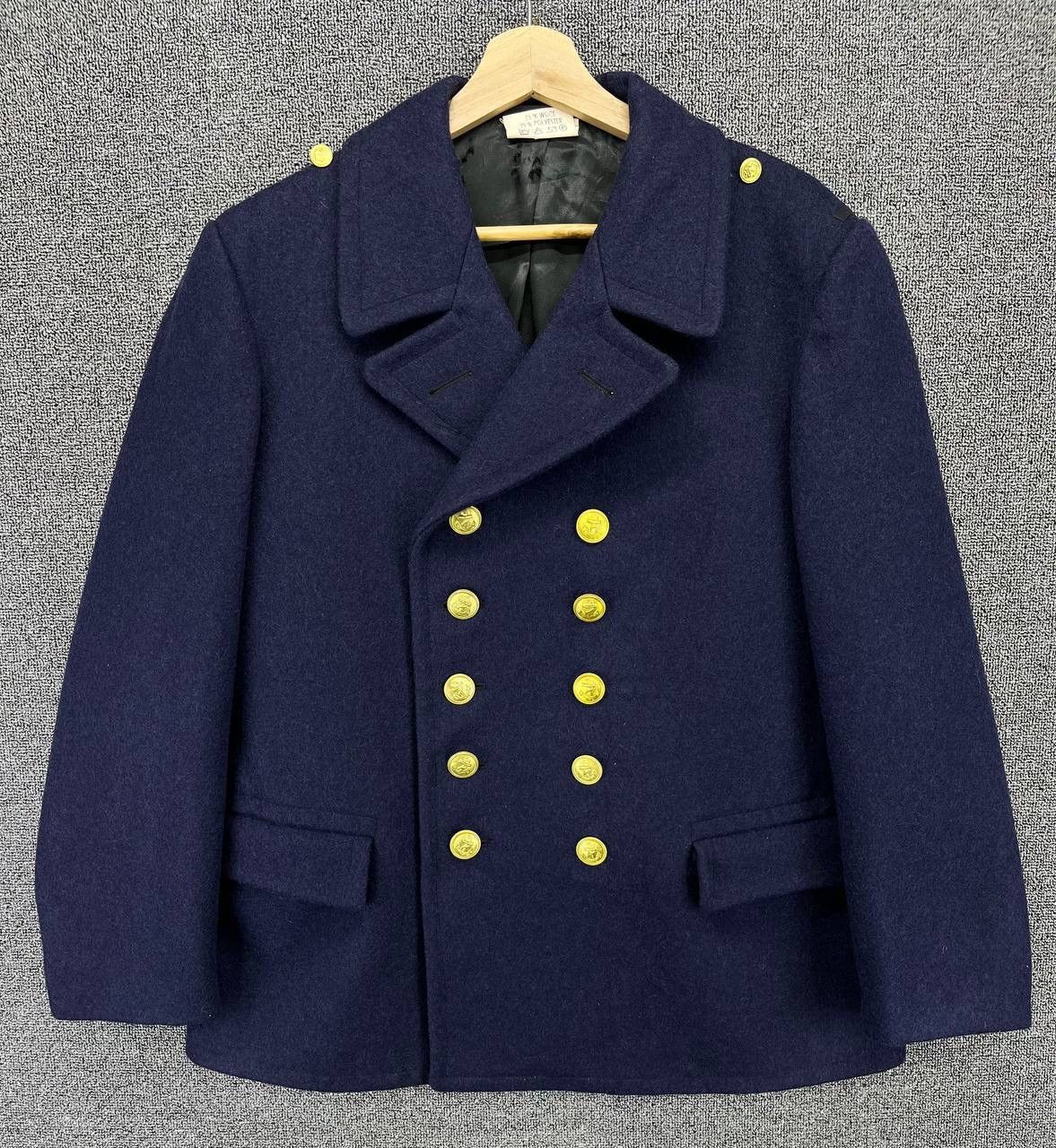 Vintage Vintage 80s German Navy Wool Peacoat Golden Button Jacket Size US S / EU 44-46 / 1 - 1 Thumbnail
