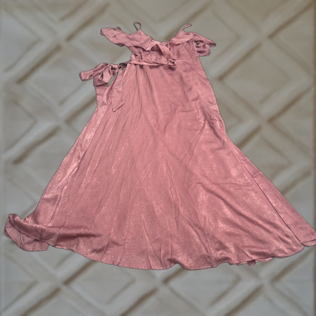 Lulus Maxi Dress Ruffle Off Shoulder Pink Womens Small Bridesmaid Party  Formal