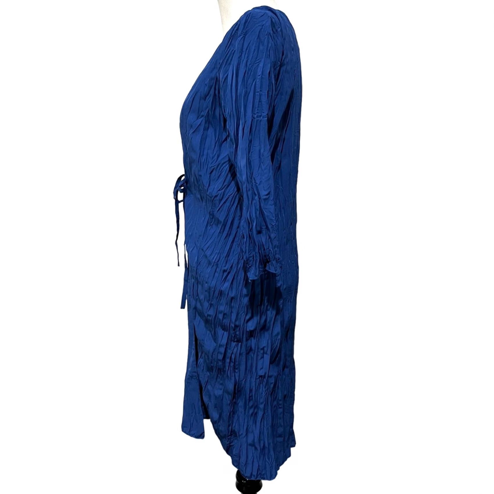 Soft Surroundings Soft Surroundings Tie Duster Cardigan Top Blue Lightweight Women's M Blouse Cardigan V-Neck Tie Short Sleeve/Crinkle Summer 90s? Size M / US 6-8 / IT 42-44 - 4 Thumbnail