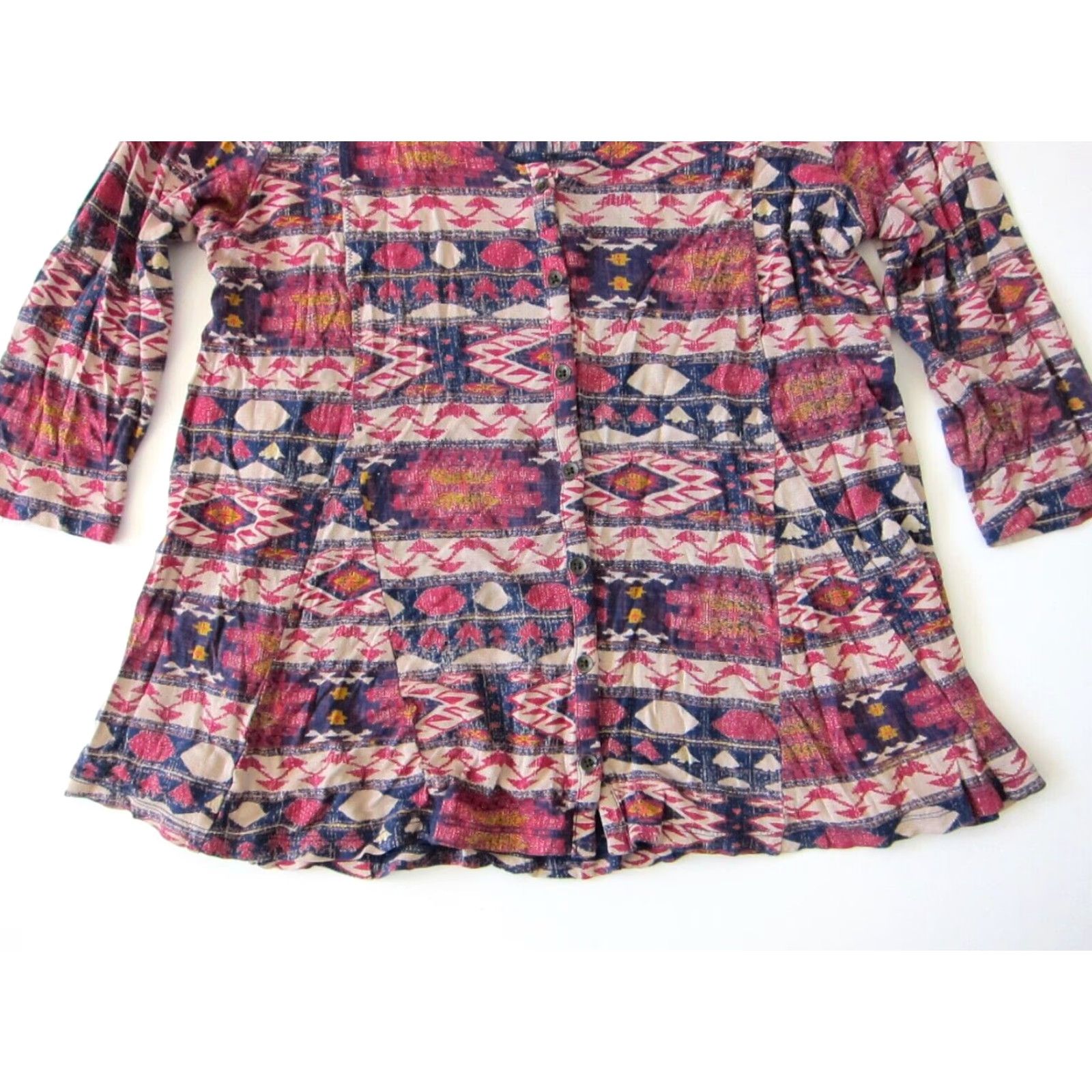 Lucky Brand VINTAGE Lucky Brand Blouse Shirt M Pink Blue Yellow 100% Rayon Button Down 3/4 Sleeve Tunic Batik Peasant Womens Size M / US 6-8 / IT 42-44 - 7 Thumbnail