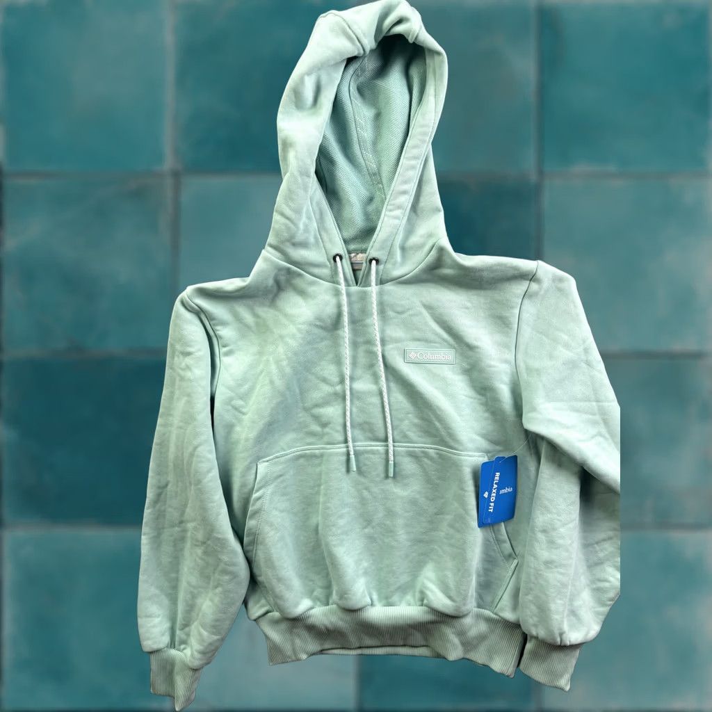 Vintage Columbia Hoodie Womens XS Green Marble Canyon Relaxed Fit Pullover Sweatshirt Crew Neck Hooded Front Pockets Casual Fall Size XS / US 0-2 / IT 36-38 - 1 Thumbnail
