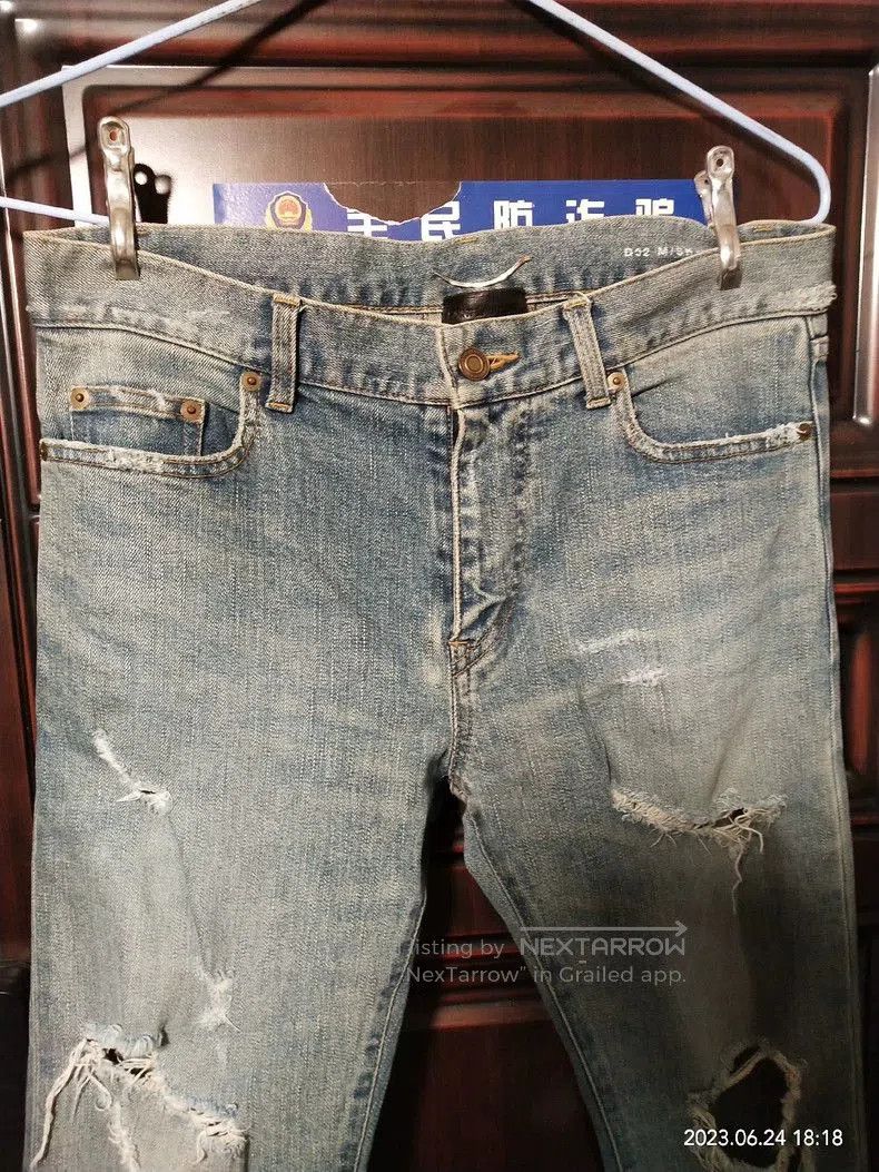 Saint Laurent Paris SLP Blue Distressed Denim Jeans. Size US 30 / EU 46 - 4 Thumbnail