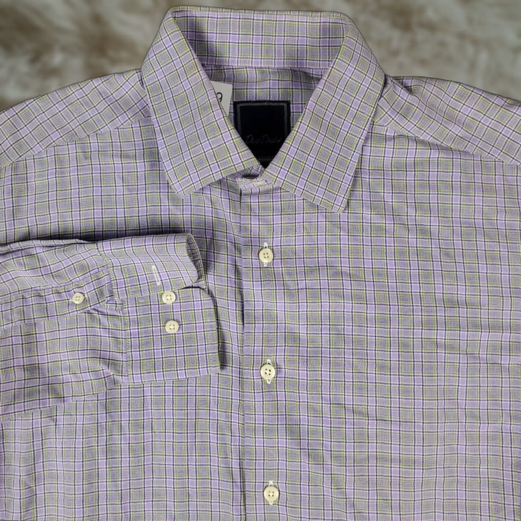 David Donahue DAVID DONAHUE Shirt Mens Size 16.5 Purple Plaid Dress Long Sleeve Button-Up Modern Casual Business Regular Fit Size 42R - 1 Thumbnail