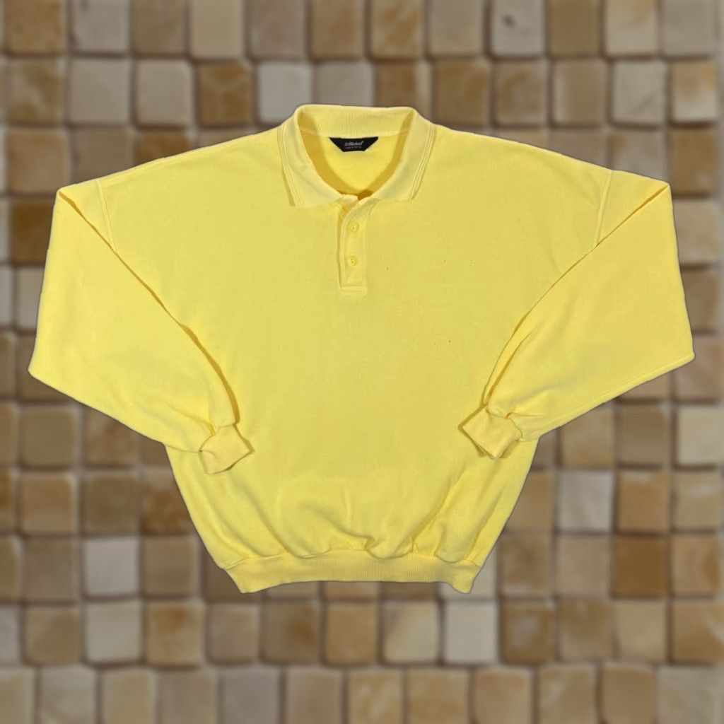 Vintage VINTAGE 90s ST MICHAEL Marks & Spencer Yellow Collared Sweatshirt Medium Mens Sweatshirt Pullover Size US M / EU 48-50 / 2 - 1 Thumbnail