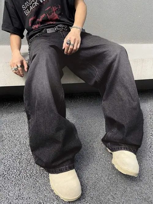 vintage washed denim baggy、黒T まとめ買い Custom Vintage Washed Black Loose Low Rise Jorts Streetwear