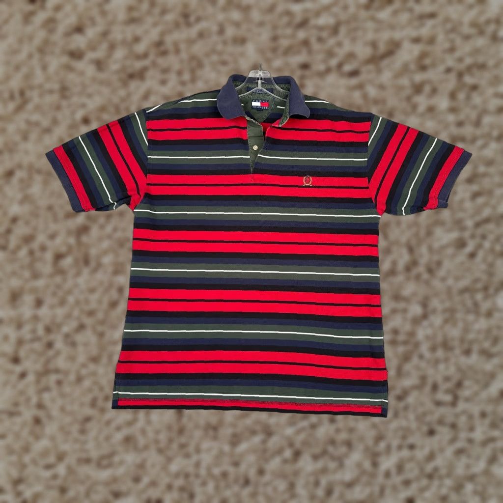 Tommy Hilfiger Tommy Hilfiger Shirt Men Large Blue Red Green Stripe 100% Cotton Crest Golf Size US L / EU 52-54 / 3 - 1 Thumbnail