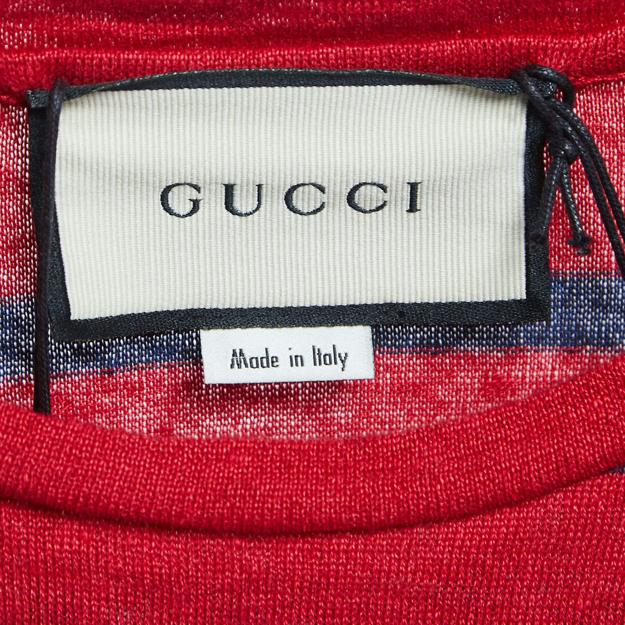 Gucci Gucci Red/Blue Striped Vintage Logo Linen Blend T-Shirt Size US S / EU 44-46 / 1 - 5 Thumbnail