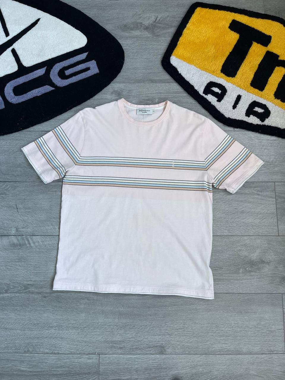 Japanese Brand × Vintage × Yves Saint Laurent Vintage YSL Yves Saint Laurent Striped Japan White Tee Size US M / EU 48-50 / 2 - 2 Thumbnail