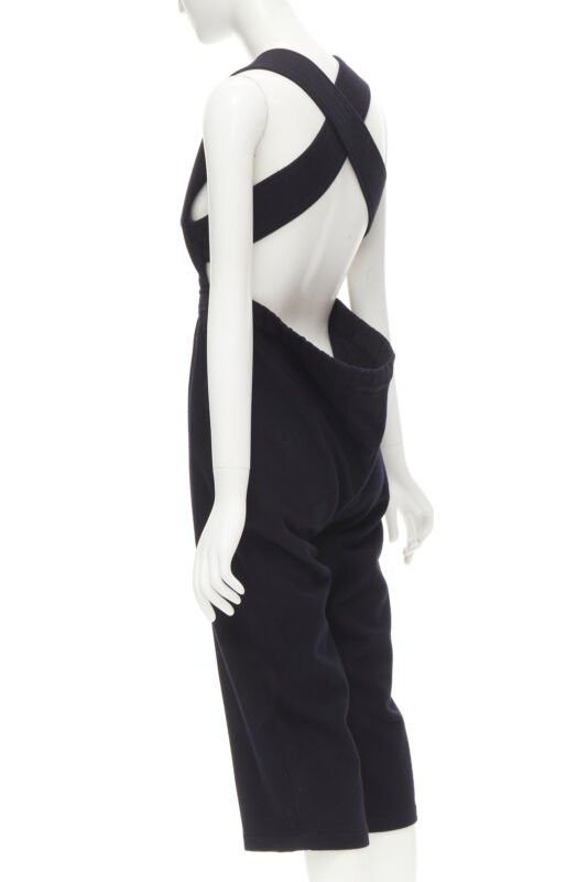 Comme des Garcons COMME DES GARCONS Vintage 1980's black wool cross back cropped jumpsuit S Size 27" / US 4 / IT 40 - 1 Thumbnail