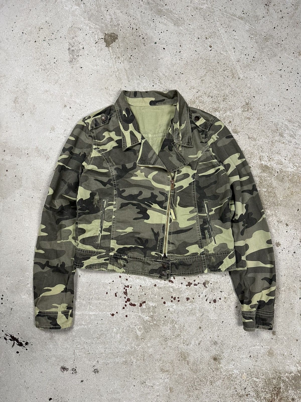 Vintage Y2K Camo Asymmetrical Moto Biker Reworked Jacket