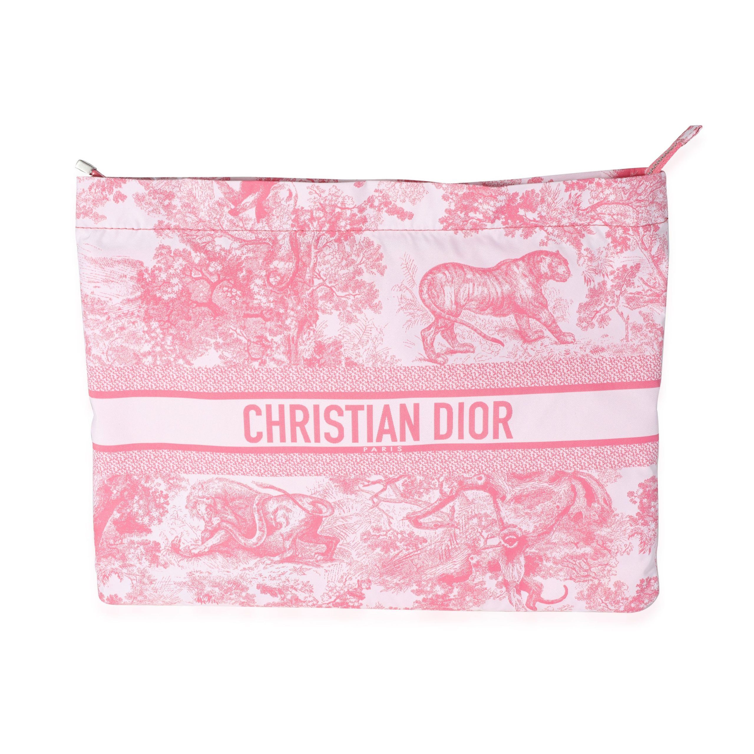 image of Dior Rouge Toile De Jouy Diortravel Zipped Pouch in Pink, Women's