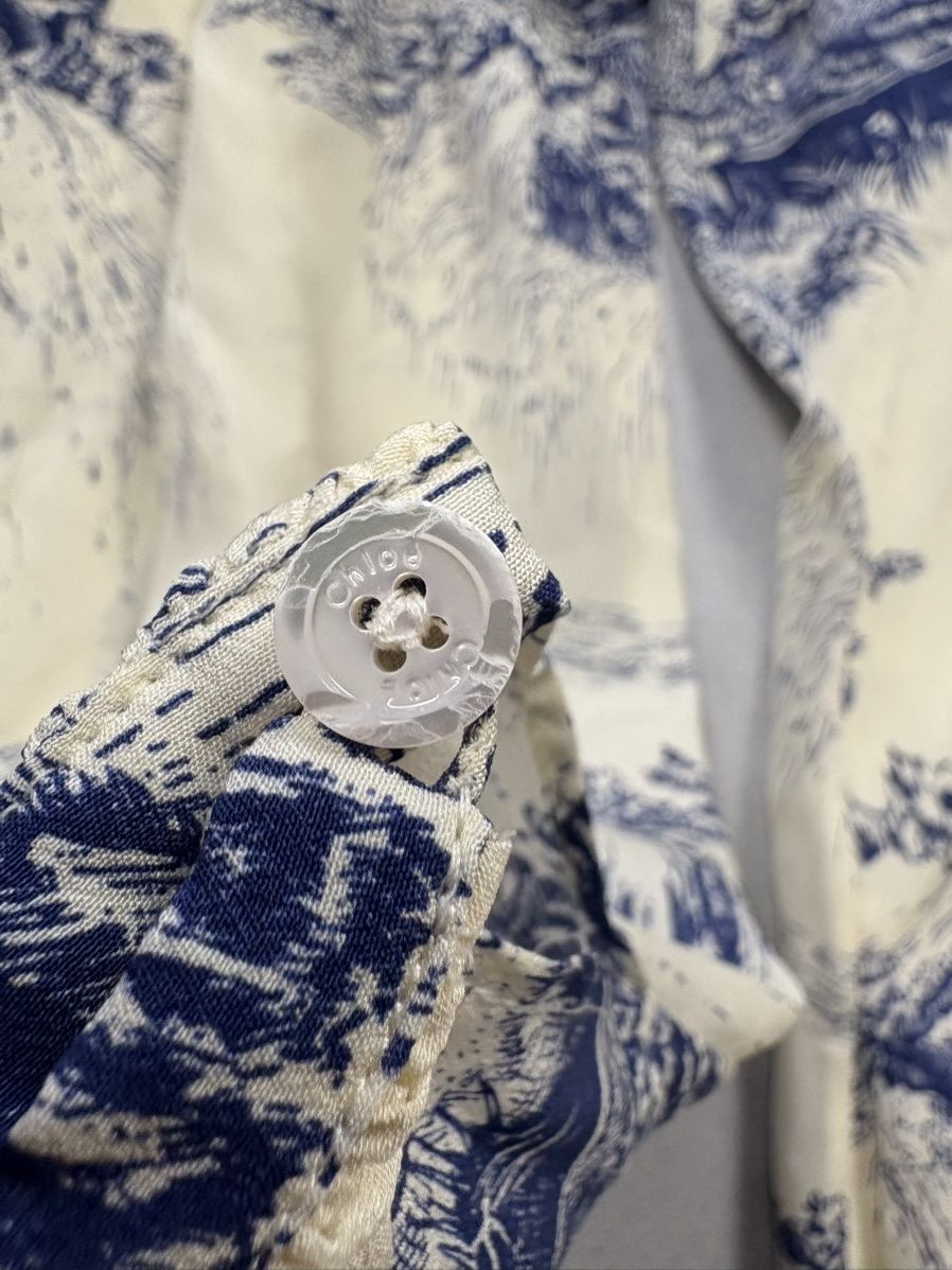 Chloe Arhival Chloé White & Blue Silk Toile Print Dress France 40 Size M / US 6-8 / IT 42-44 - 9 Thumbnail