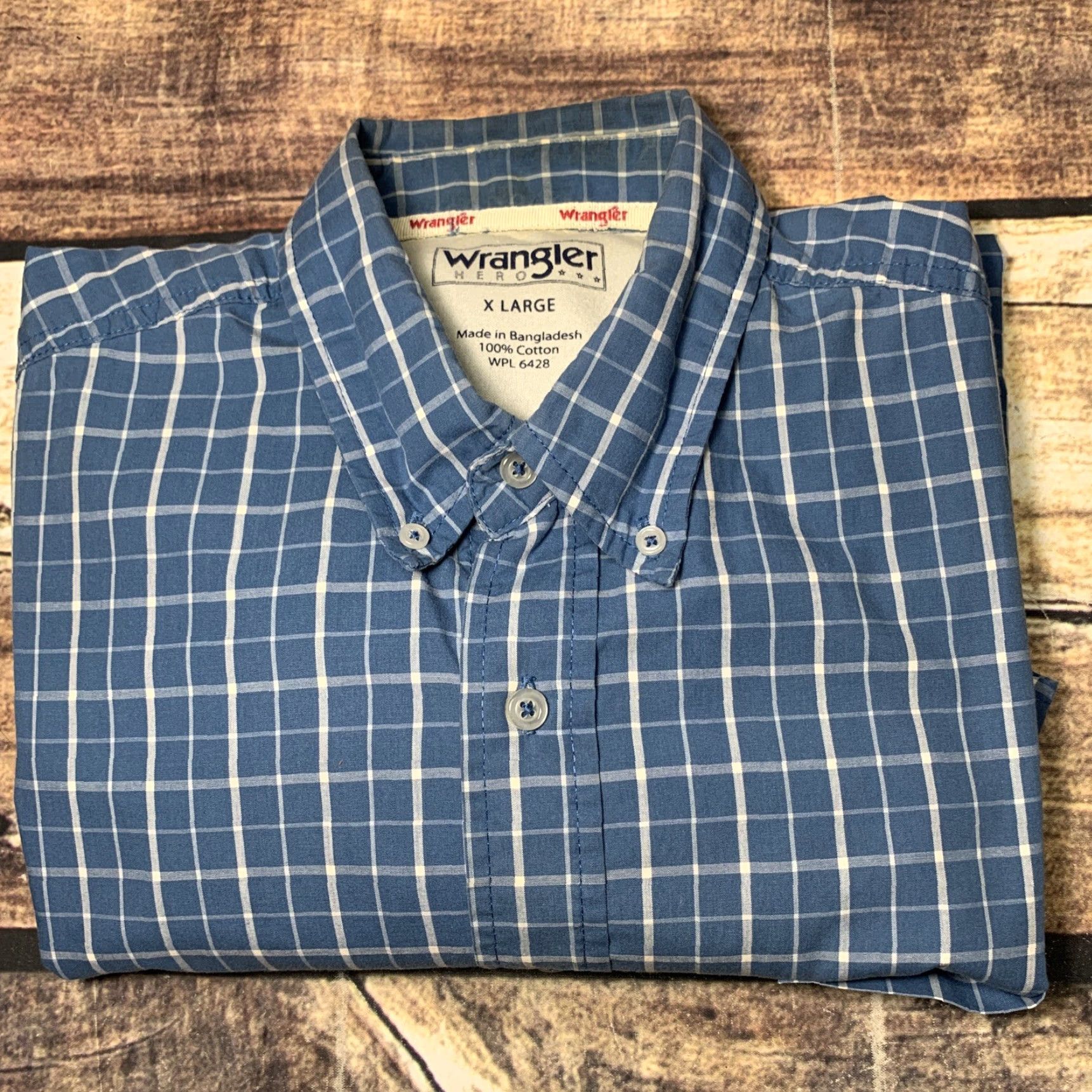 Wrangler Wrangler Short Sleeve Shirt Men's XL Blue White Plaid Button-Up Western Clothing Size US XL / EU 56 / 4 - 7 Thumbnail