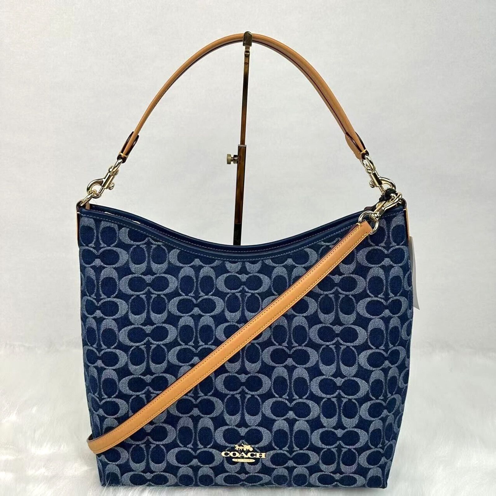 Coach Laurel Large Shoulder Bag Crossbody Sig Gold Denim NWT in Blue, Women's
