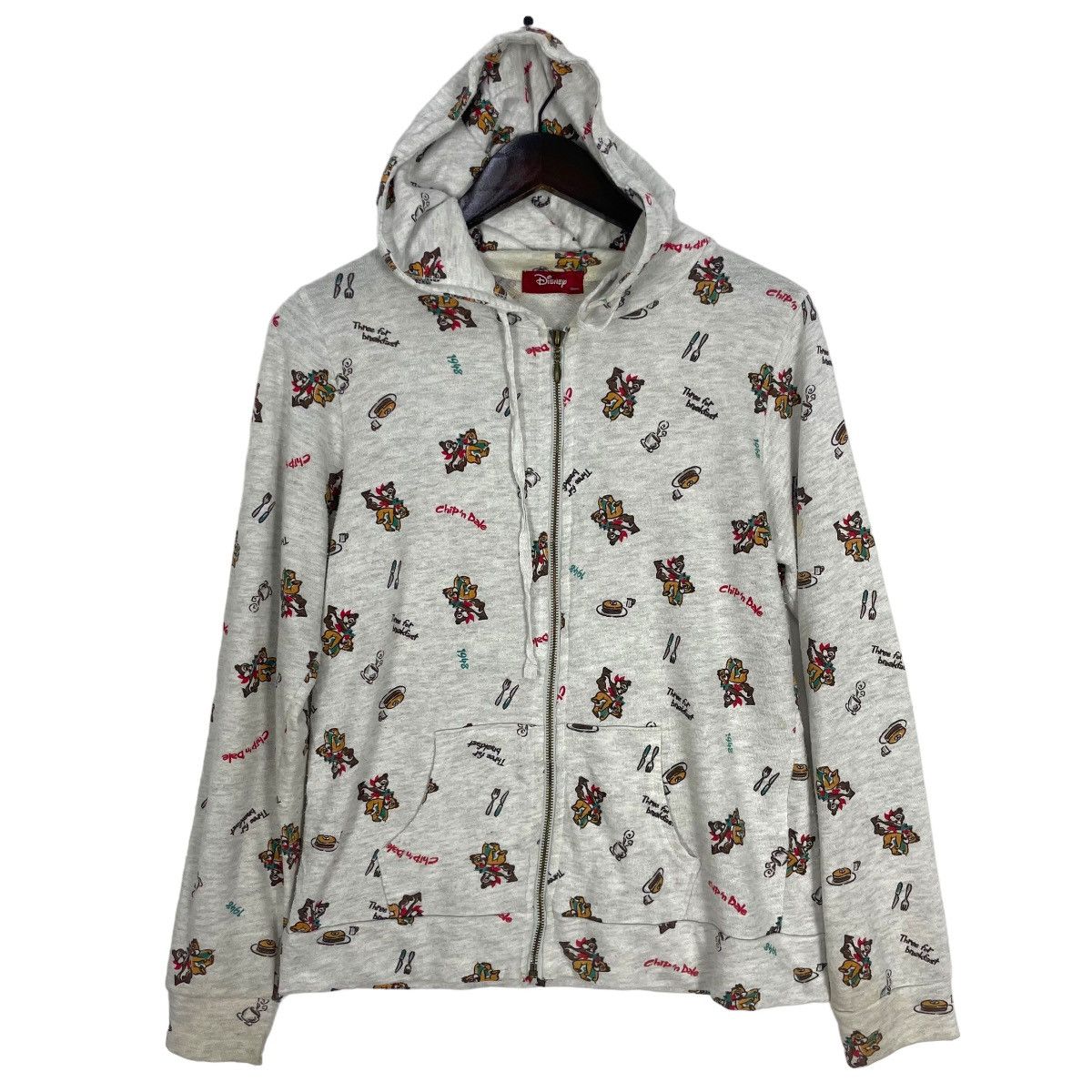 image of Disney Chip N Dale Sweatshirt Hoodie Full Print Cartoon Kids in Grey (Size XS)