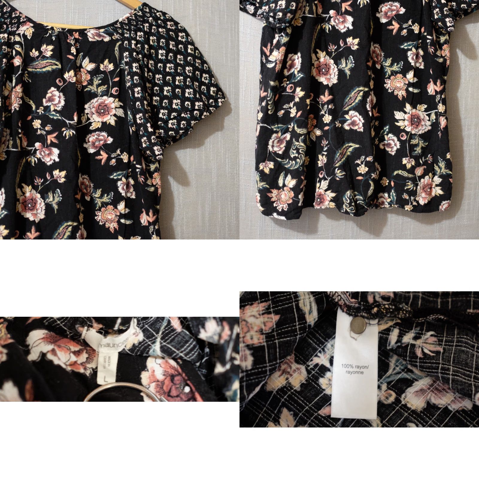 Vintage Maurices Top Floral Pullover Smocked Super Soft V-Neck Womens L Black Shirt Size L / US 10 / IT 46 - 8 Thumbnail