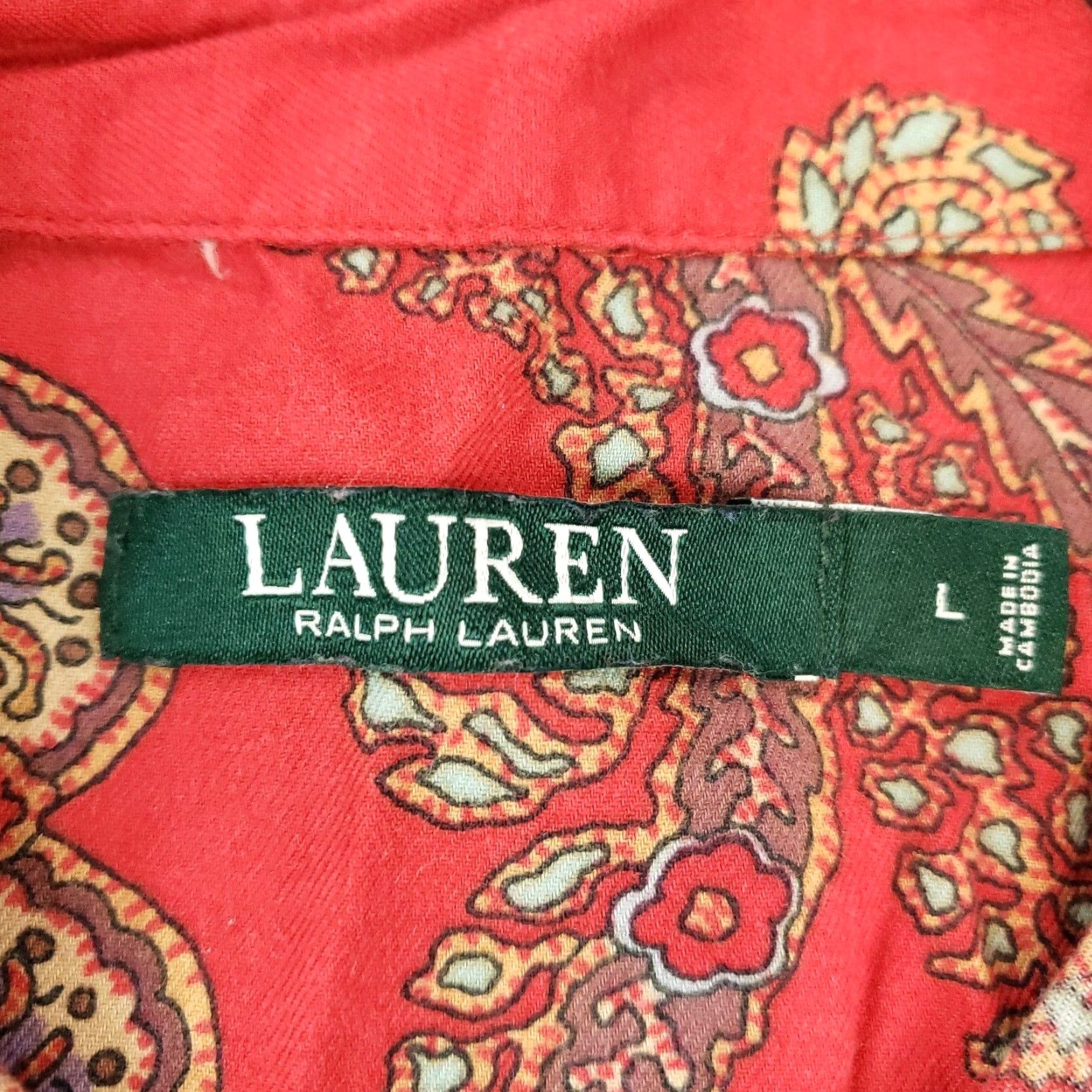Ralph Lauren Lauren Ralph Lauren Red Paisley Button Up Long Sleeve Sleepwear Shirt Womens Large Cotton Size L / US 10 / IT 46 - 6 Thumbnail