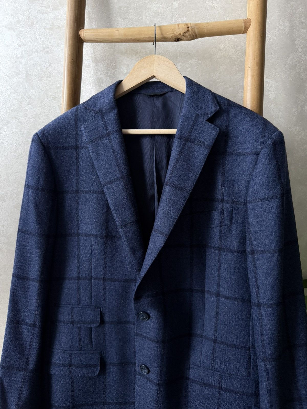 Boggi Boggi Milano Italy Luxury Wool Silk Blue Navy Check Blazer Size 44S - 5 Thumbnail