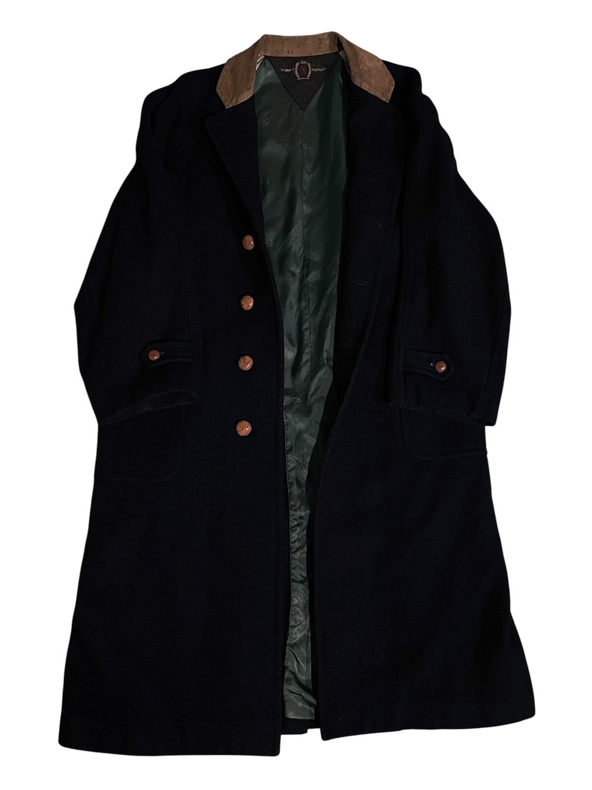 Tommy Hilfiger VINTAGE 90s TOMMY HILFIGER CREST WOOL OVERCOAT SUEDE COLLAR Size US M / EU 48-50 / 2 - 1 Thumbnail